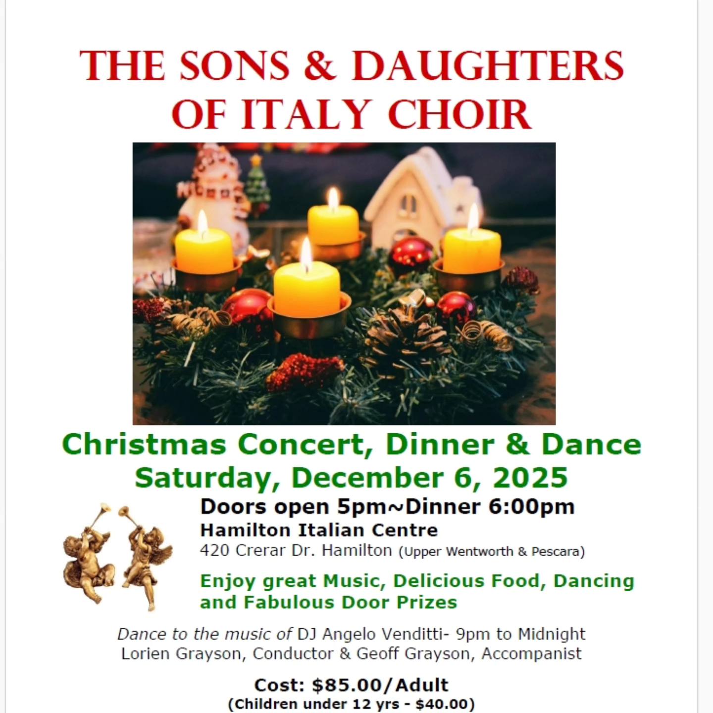 Christmas concert dinner event poster with candles.