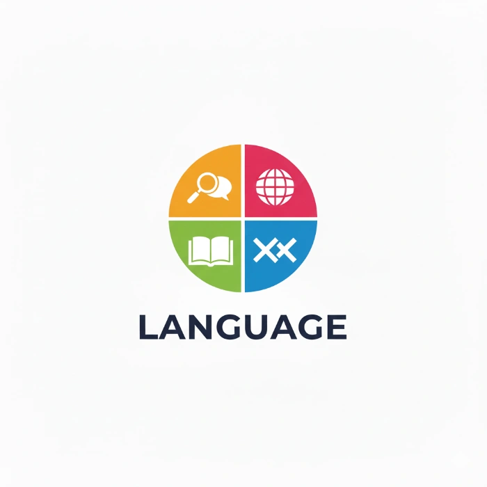 Colorful circular language icon with four sections and the word LANGUAGE.
