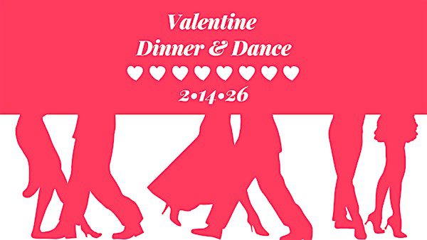 Valentine's Day dinner dance event poster.