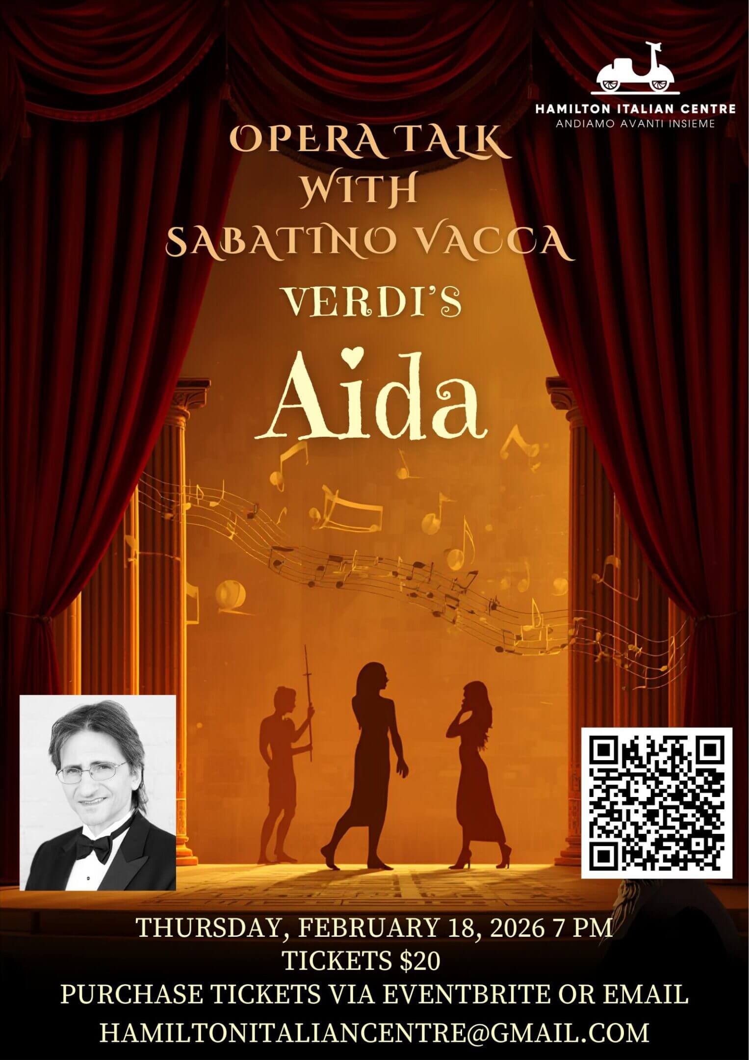 Opera talk event poster with Sabatino Vacca.