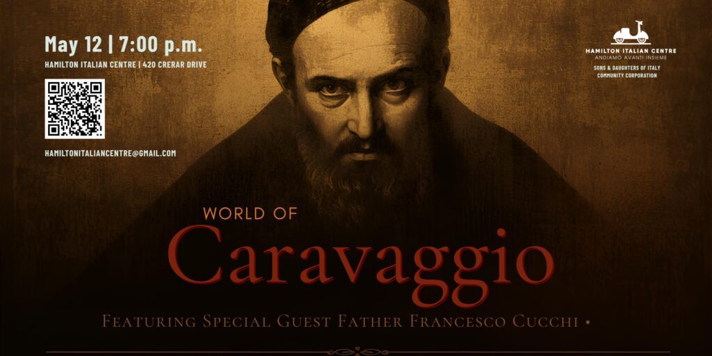 Caravaggio event poster with guest speaker.